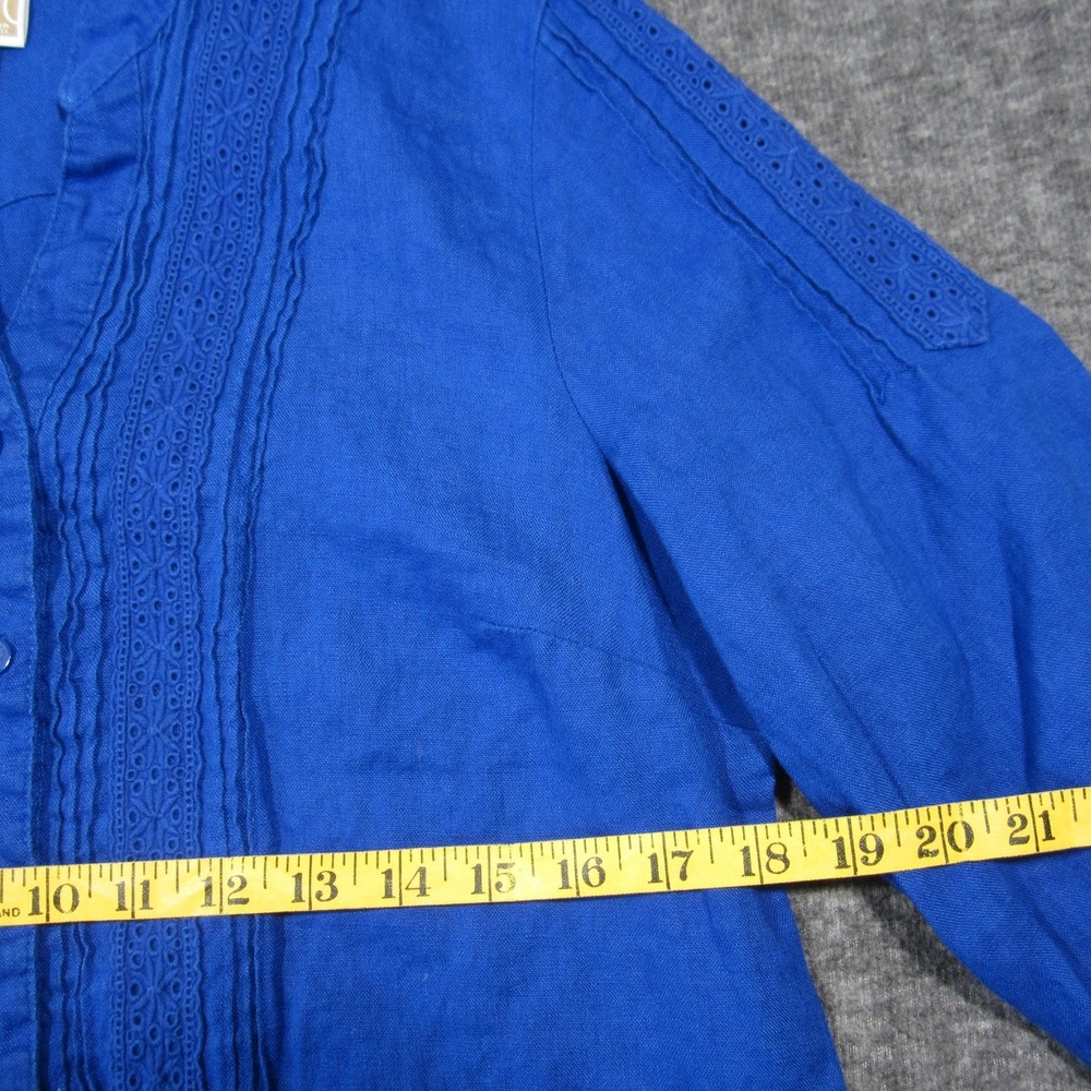 JM Collection Linen Tunic Shirt 12P Royal Blue Button Up V-Neck‎ Luxury Coastal - Picture 4 of 10